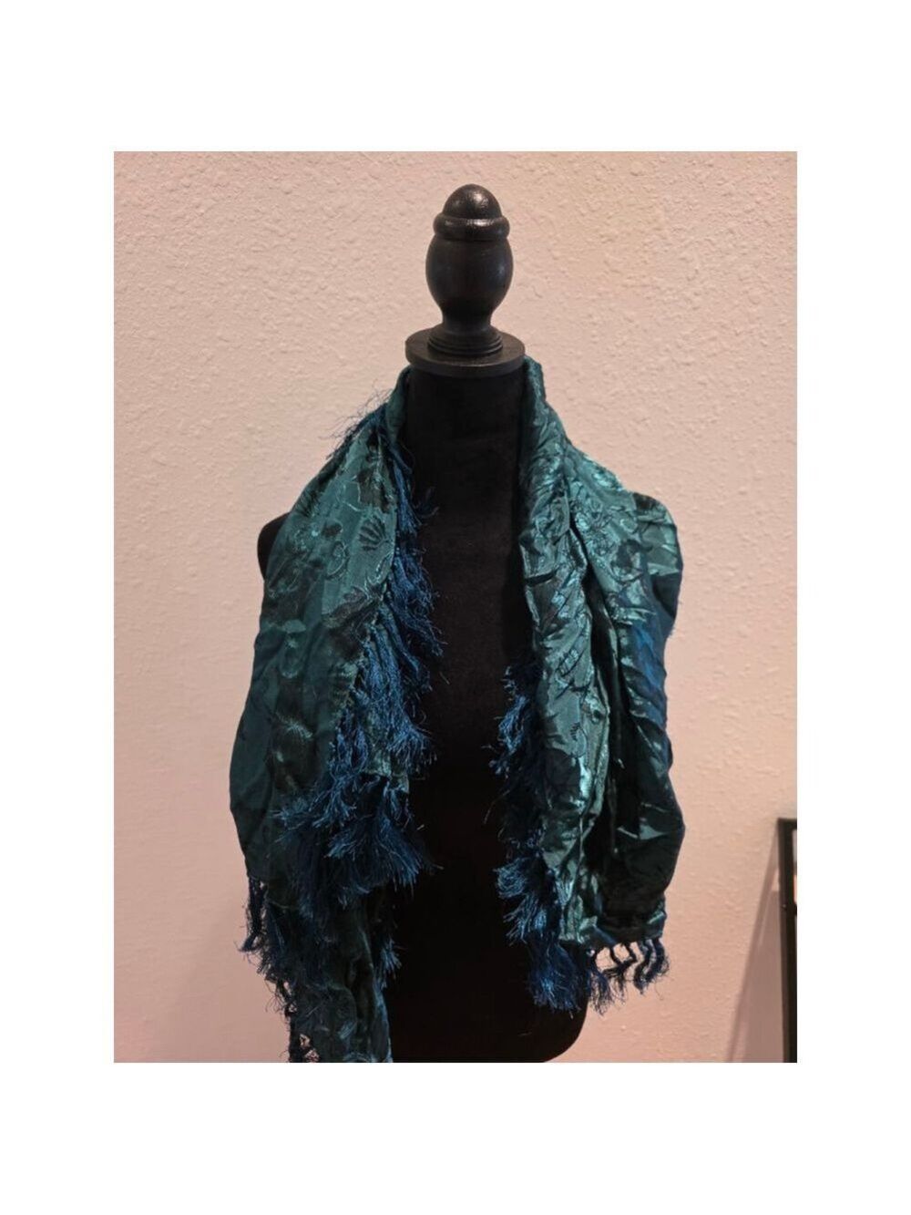 Women's Zou Teal Floral Pattern Scarf One Size - Picture 3 of 7